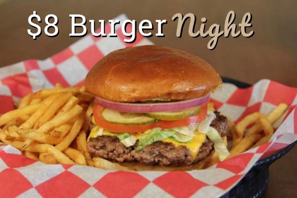 Enjoy $8 Tavern Burgers all day on Wednesdays